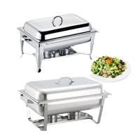 Ensemble de chauffe-plats de buffet en acier inoxydable à compartiments avec couvercle roulant et supports pour bûches chauffantes, argent/or, pour hôtels et restaurants