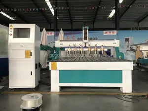 CNC Router 1325 6 Heads 4 Axis Multi Head 3D Woodworking Machine with 3.2kw 4.5kw HQD Italy Spindle