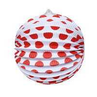 Lanternes en papier rouges à pois JIN PENG 25 cm, prêtes à l'emploi pour la décoration de fêtes d'anniversaire et de mariages