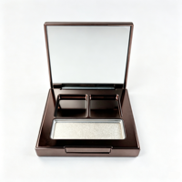Étui de palette de maquillage rectangulaire en acrylique ABS PP, avec couvercle miroir gris bronze, lettres en relief, finition électroplaquée, vide, 8G, vente en gros