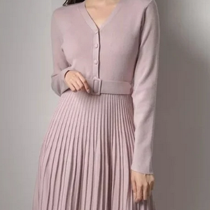 Robes longues en maille douce pour femmes, col en V, simple boutonnage, ceinturées, coupe trapèze, épaisses, pour l'automne, vente en gros d'usine, personnalisables, élégantes - Product Image 6