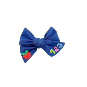 Custom Back to School ABC Multi Color Embroidery <strong>Bow</strong> for Kids Girls School Gift 123 Linen Hair <strong>Bow</strong> - Product Image 3