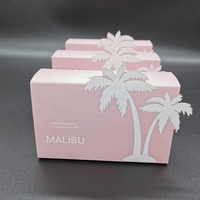 Boîtes cadeaux personnalisées de style Malibu rose, boîtes rigides imprimées avec des palmiers tropicaux pour les cosmétiques et les extensions de cheveux
