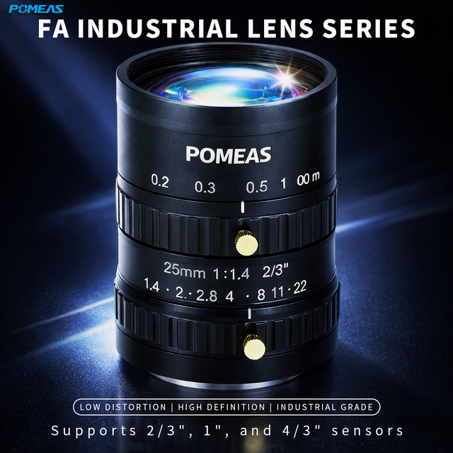 Pomeas 5MP 25mm Industrial Lens F1.4 Low Distortion C-Mount Machine Vision Lens for 2/3" Sensor 5 Megapixel Fixed Focal FA Lens