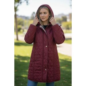 Abrigo Acolchado Vetre EKOSE Color Borgoña, 95 cm, con Capucha, Chaqueta Larga para Mujer, Tallas 44-58, Impermeable, Hecho en Turquía, Venta al Por Mayor - Product Image 1