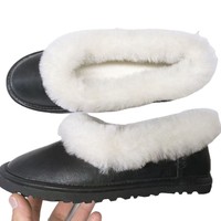 Bottes d'hiver imperméables basses pour femmes en cuir de vachette, doublées de velours noir, fourrure moelleuse, chaudes et faciles à enfiler, pour la neige - Vente en gros