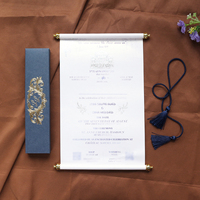 Invitation de mariage personnalisée en rouleau avec boîte, impression dorée, pompon, style vintage pour fiançailles, banquet, mariage musulman ou indien