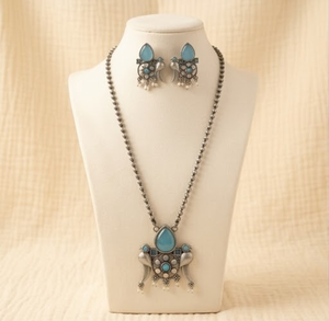 DIVYORO Ensemble de colliers oxydés motif Ganesha en forme de larme bleue, bijoux ethniques pour femmes, faits à la main, style bohème tribal, pour mariage - Product Image 2