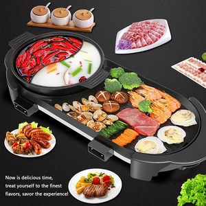 Hot Pot Grill Barbecue Grill Modern PTFE Non Stick <b>Electric</b> Grill Pan 1600 220 <b>Electric</b> <b>BBQ</b> Non-stick Korean Indoor 2 in 1 Black - Product Image 4