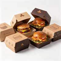 Lots de plats à emporter pour restauration rapide, personnalisables, écologiques, jetables, pour burgers, poulet frit et sandwichs, avec pelliculage mat