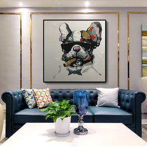 100% peint à la main Animal Graffiti bouledogue <span class=keywords><strong>patron</strong></span> portant des lunettes de soleil sur <span class=keywords><strong>toile</strong></span> Pop moderne décoration murale Art encadré prêt à accrocher - Product Image 6
