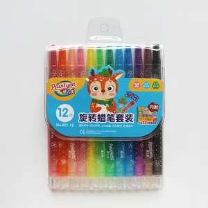 Preço barato não tóxico impressão dos desenhos animados 12pcs crayons torção para crianças