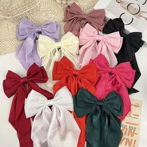 Custom <b>Large</b> Satin <b>Bow</b> Hair Clips Solid Color Ribbon Spring Clip Fashion Girls Sweet Hair Accessories Bowknot Hairpins Women - Product Image 1