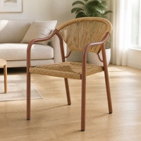 Chaise de loisirs d'extérieur portable avec accoudoirs en corde tressée, cadre métallique imperméable, pour patio, balcon, jardin, salle à manger