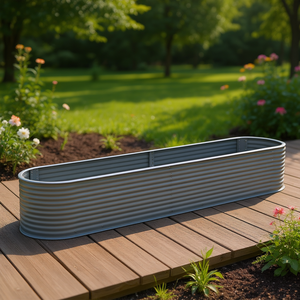 Bac à fleurs surélevé en acier, revêtement poudré gris, elliptique, pour jardin extérieur, pots de fleurs, design rustique - Product Image 2