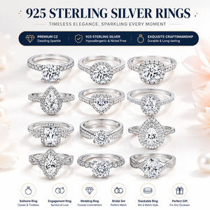 Anello di Fidanzamento Classico in Argento Sterling 925, Anello Nuziale con Zirconia Cubica, Taglio Ovale a Cuore, Set di Anelli Solitari da Sposa Impilabili per Donne - Product Image 2