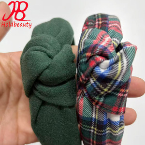 Modieuze retro-stijl geruite hoofdband met groene geknoopte hoofdband Groothandel eenvoudige stoffen hoofdband hoofddeksel - Product Image 2