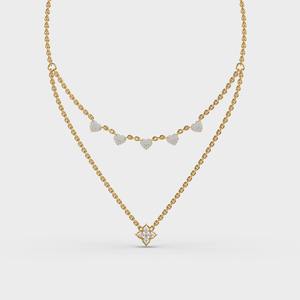 Double Layer Necklace With Moissanite Heart Charms and Floral Pendant Elegant Jewelry For Women Party Wear - Product Image 3