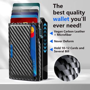 Men's Carbon Fiber <b>Card</b> <b>Holder</b> With Airtag Slot RFID Blocking <b>Wallet</b> Black Vertical Flip Design <b>For</b> Everyday Use - Product Image 2