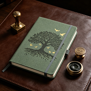 Diario de Tela Verde con Diseño de Árbol y Pájaros, Encuadernación Cosida, Impresión UV, Tamaño A5 - Product Image 6
