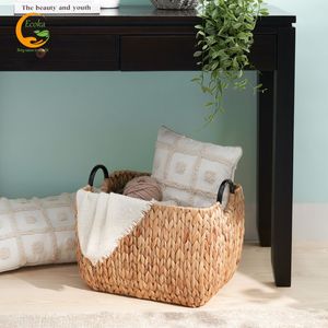 Porte-couverts en jacinthe d'eau avec poignées Boîtes de rangement rectangulaires tissées à la main pour comptoirs de cuisine et pique-niques - Product Image 6