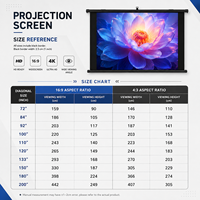 Compatible con Todos los Proyectores, Pantalla de Proyección Enrollable Económica de 60, 72, 84, 100, 120, 150 Pulgadas, 16:9, Proyector de Video Portátil para Películas