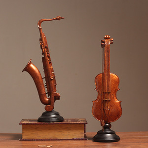 <b>Retro</b> Metal Violin And Saxophone Decorative Figurines For Home Office <b>Desk</b> Display Artistic Table Accessories - Product Image 1