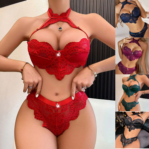 Conjunto de Lencería <span class=keywords><strong>Sensual</strong></span> de 2 Piezas de Alta Calidad con Tirantes Bordados, Sujetador y Bragas con Pedrería para Mujer - Product Image 2