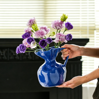 Vase en céramique haut de gamme de style européen à poignée irrégulière, récipient hydroponique pour fleurs, idéal pour la maison et les salles d'hôtel