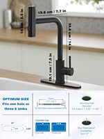 Robinet d'évier de cuisine noir à poignée unique, utilitaire commercial, en acier inoxydable, pulvérisateur cascade 3 fonctions