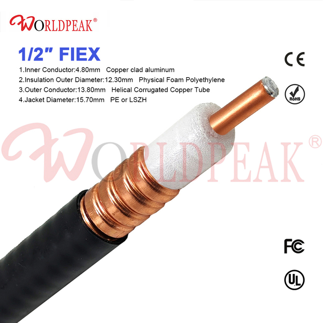 1/2" Feeder Cable Low Loss 50 Ohm Corrugated Copper Outdoor RF Coaxial Cable for 5G Base Station Antenna & Microwave
