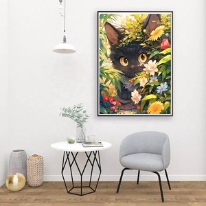 Kit de peinture par numéros Série Animaux Chat Noir Fleuri Sans Cadre Peinture Décorative Faite à la Main pour la Maison Décorations DIY - Product Image 3