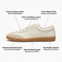Zapatillas Retro Personalizadas de Dos Tonos en Gamuza y Cuero de Grano Completo para Mujer, Ligeras, Transpirables, con Cordones de Cinta y Punta Suave