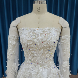 Jancember LSSM007 Vintage Off Shoulder Boat Neck Lace Fabric <b>Wedding</b> Gowns <b>Dresses</b> - Product Image 2