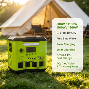 สถานีพลังงานสำรองแบบพกพาสำหรับใช้ในบ้าน 600W/1100W/1500W LiFePO4 ABS พร้อมระบบชาร์จพลังงานแสงอาทิตย์และรถยนต์ - Product Image 5