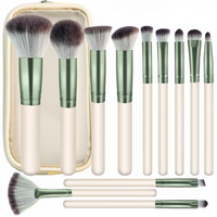 Ensemble de 12 pinceaux de maquillage professionnels synthétiques de qualité supérieure avec manche en plastique, pinceaux pour le visage et les lèvres, pinceaux pour les sourcils, sac de voyage