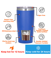 Gobelet enduit de poudre de 20oz à graver au laser, tasse à café de voyage en acier inoxydable, gobelets de voiture avec couvercle