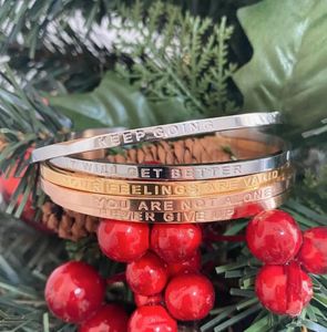 2024 nouveau acier inoxydable gravable or bijoux blancs Motivation citations je suis affirmation positive Bracelet métal manchette Bracelet - Product Image 5
