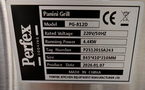 Prensa para <span class=keywords><strong>Panini</strong></span> Eléctrica de Doble Estación <span class=keywords><strong>Extra</strong></span> Larga Perfex PG-812D, Parrilla Comercial de Hierro Fundido Totalmente Acanalado de 4.4KW - Product Image 4