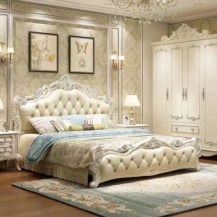 Luxury Royal Solid Wood Hand Carved Home Bedroom Furniture European Style 1.5m 1.8m King Size Master Bed