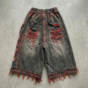 Pantalones Cortos de Mezclilla Desgastados para Hombre, Estilo Vintage, Holgados, Hip Hop, TKAN829 - Product Image 2