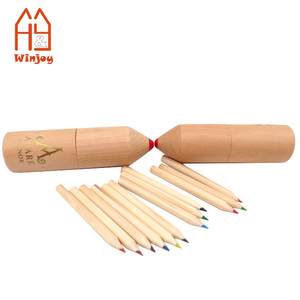Mini matita colorata in legno naturale personalizzata di fabbrica con tubo a forma di razzo per bambini, matite da disegno da 12 pezzi per le arti. - Product Image 4