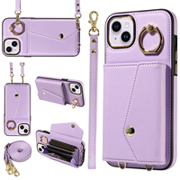 Étui de téléphone portable à bandoulière en accordéon pour iPhone 15 Plus, portefeuille 7 cartes, blocage RFID, support anneau antichoc, protection 360°