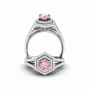 แหวนเพชรโมอิสอัญมณีกึ่งมีค่าแหวนสัญญาแบบคลาสสิกสำหรับแลปสีชมพูแบบทันสมัยสีเงิน925 - Product Image 1