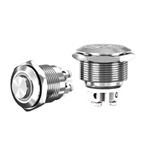 Interruptor de Botón Metálico Impermeable IP65 de 12 mm con Luz LED de Alimentación, Interruptor de Acero Inoxidable de 5 V, 12 V, 24 V, 220 V