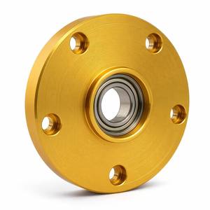 Tapa de motor de aluminio fresada por CNC con brida, orificio central para rodamiento, patrón de 6 tornillos, anodizado dorado, especificación de rosca de orificio interior personalizada - Product Image 1