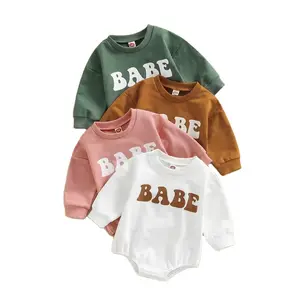 Pakaian Bayi Boho Musim Gugur 2022 Baju Monyet Sweater Gelembung Bayi Perempuan Baru Lahir Onesie Sweatshirt Ukuran Besar Cetak Huruf Pelangi