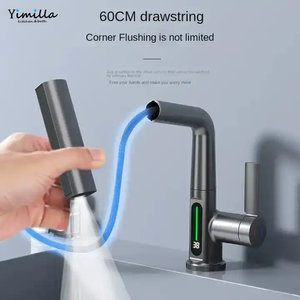 Gran oferta, grifo de baño giratorio de 360 grados, pantalla LED digital, grifo de lavabo de cascada, grifo mezclador de lavabo extraíble para Baño - Product Image 2