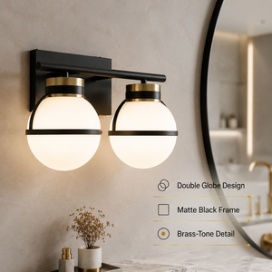 Modern Black Iron Glass Double Globe E27 Wall Bracket <b>Light</b> Indoor Decorative Mounted For Mirror Bedroom Hotel Home - Product Image 2