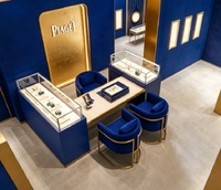 Vitrine de présentation de bijoux de luxe sur mesure, bleu royal, comptoir en verre pour boutiques de bijoux de luxe